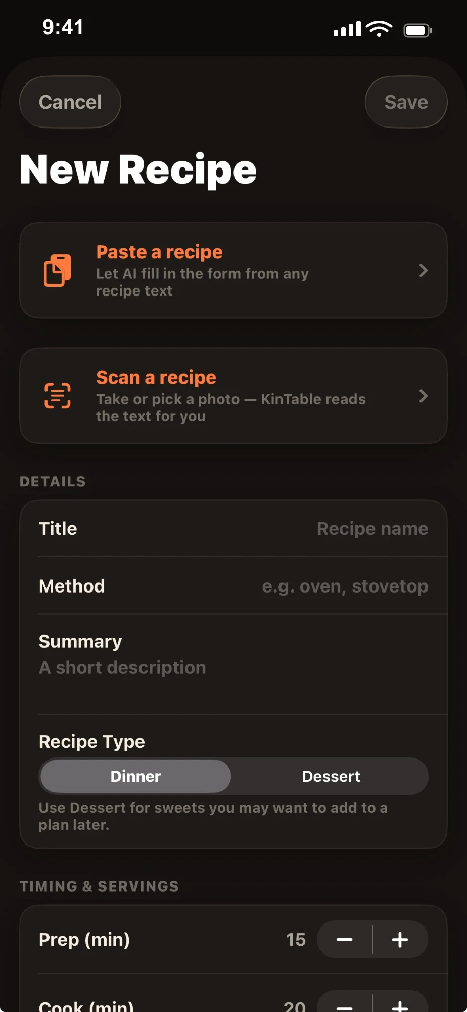 Add a recipe with AI